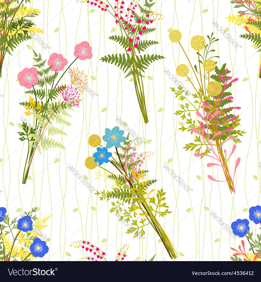 Springtime Floral Pattern with Grass