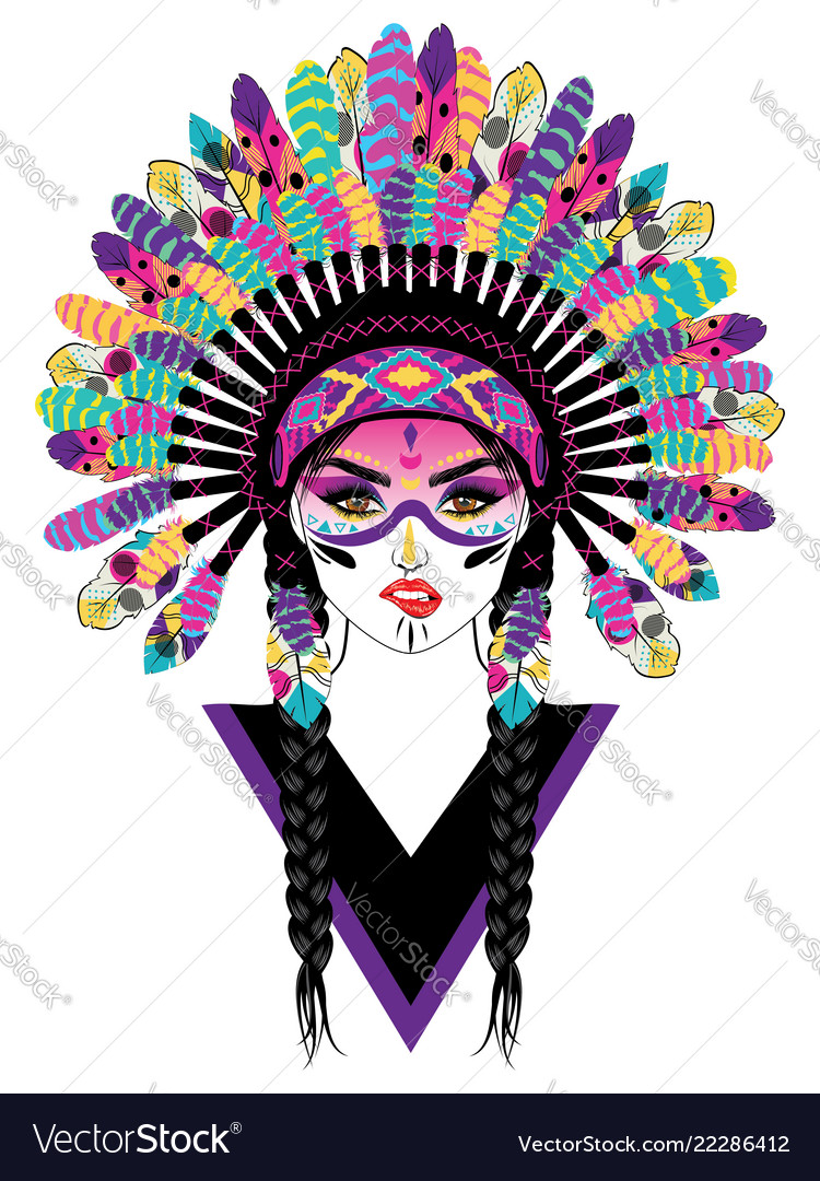 Tribal girl in war bonnet Royalty Free Vector Image