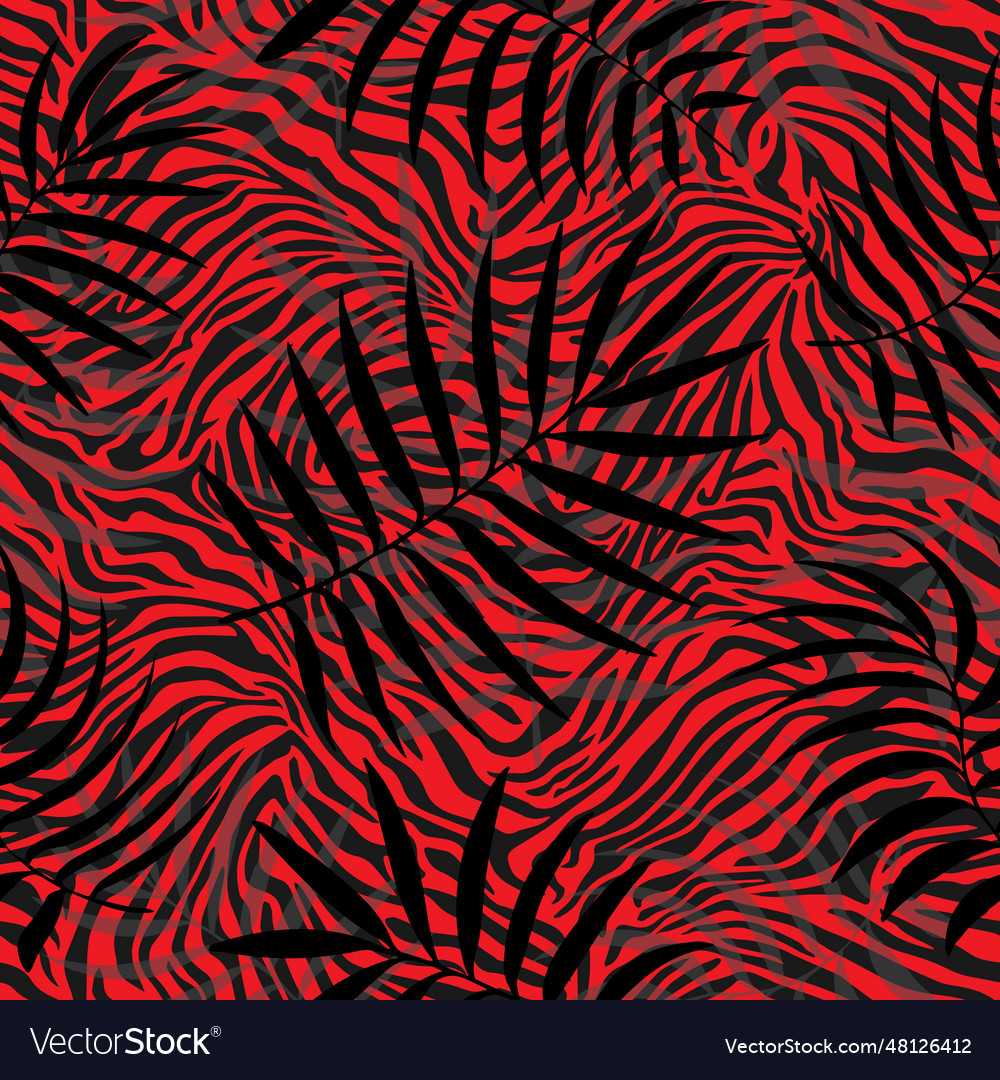 Tropische Palme Blätter Dschungel auf Tigerpelz nahtlos vector image Tropische Palme Blätter Dschungel auf Tigerpelz nahtlos