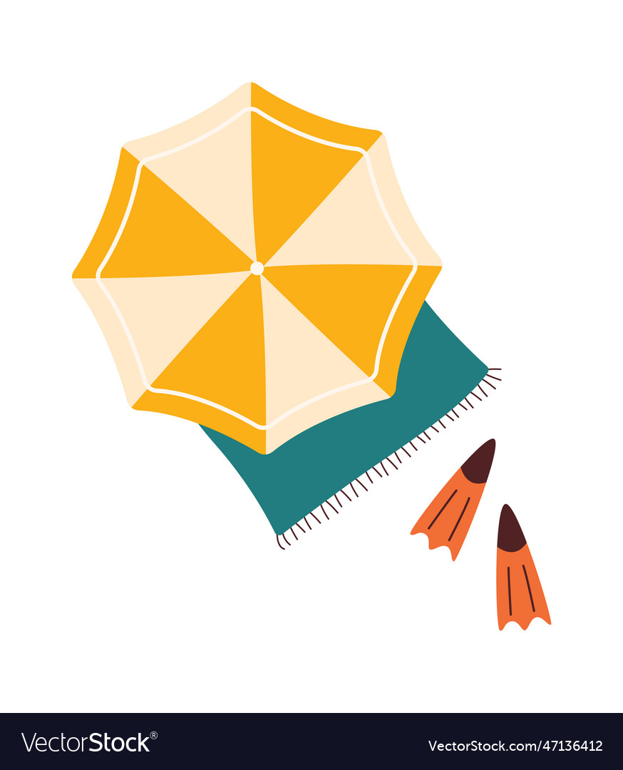 Umbrella with flippers on beach