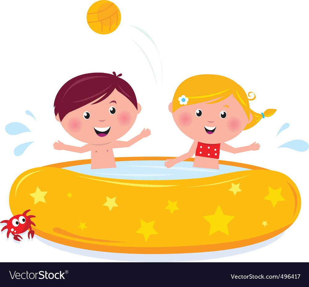 Cartoon kids in pool Royalty Free Vector Image