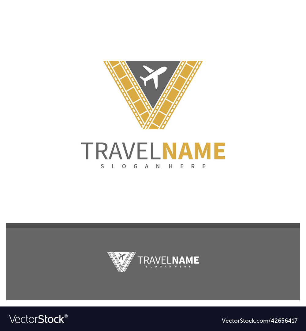 Film airplane with letter v logo design creative