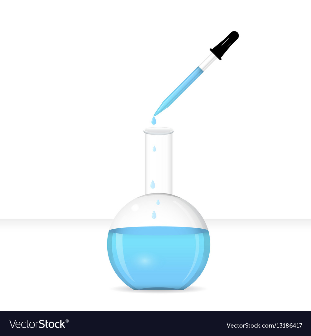 Flat-bottomed chemical flask with pipette on lab