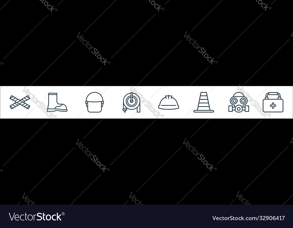 Flat rescue and protective line icons linear set