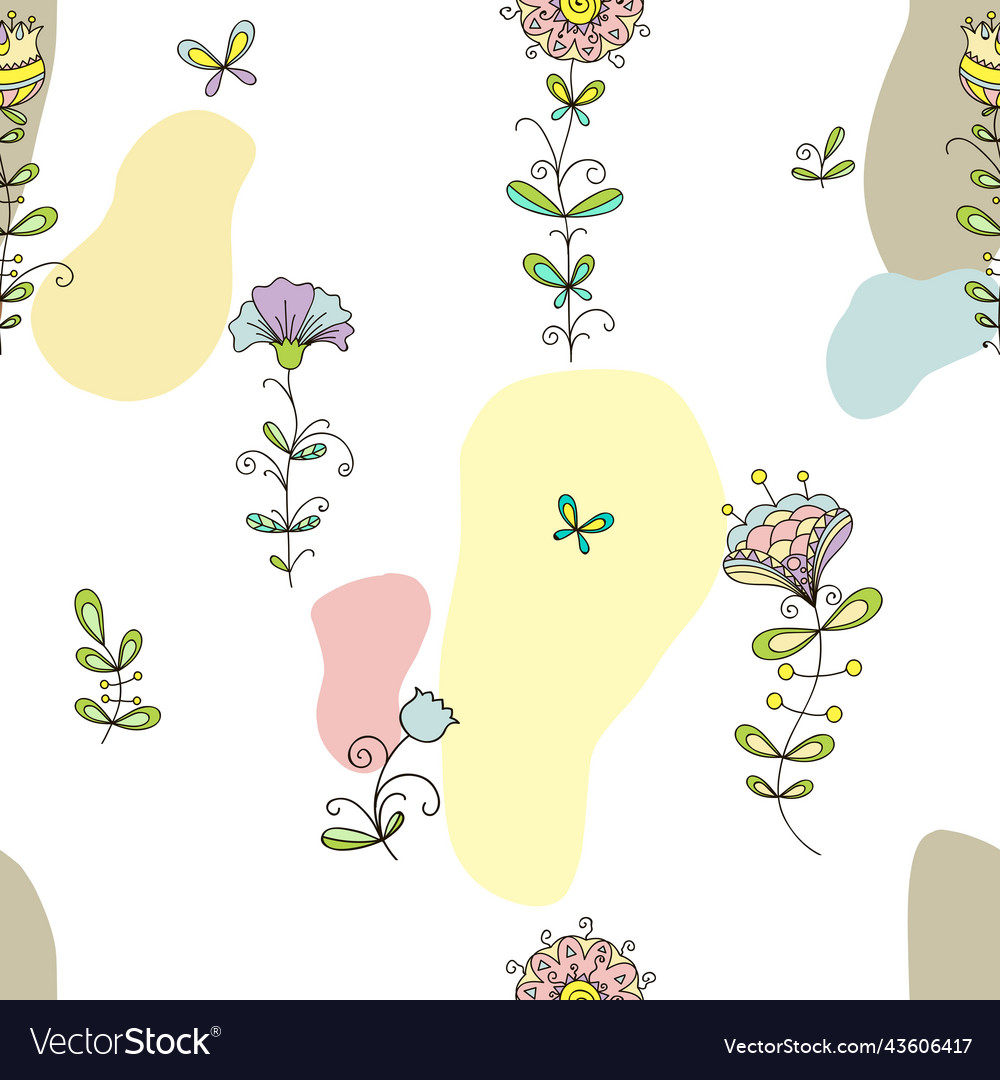 Flowers doodle seamless pattern vector image Flowers doodle seamless pattern