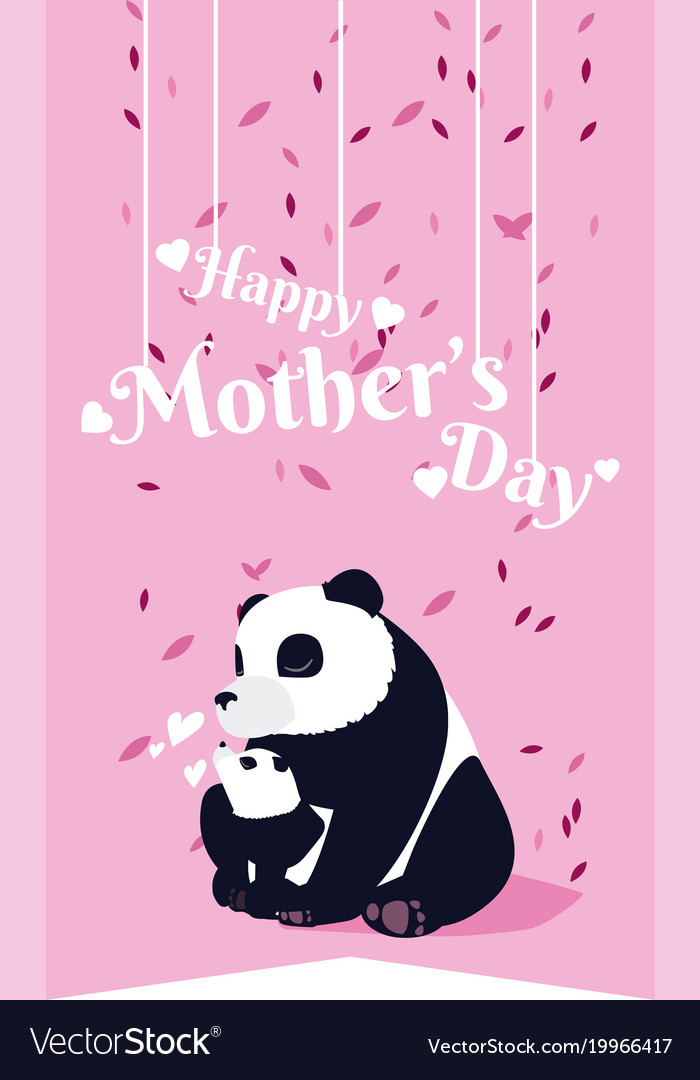 Happy mothers day panda cartoon Royalty Free Vector Image