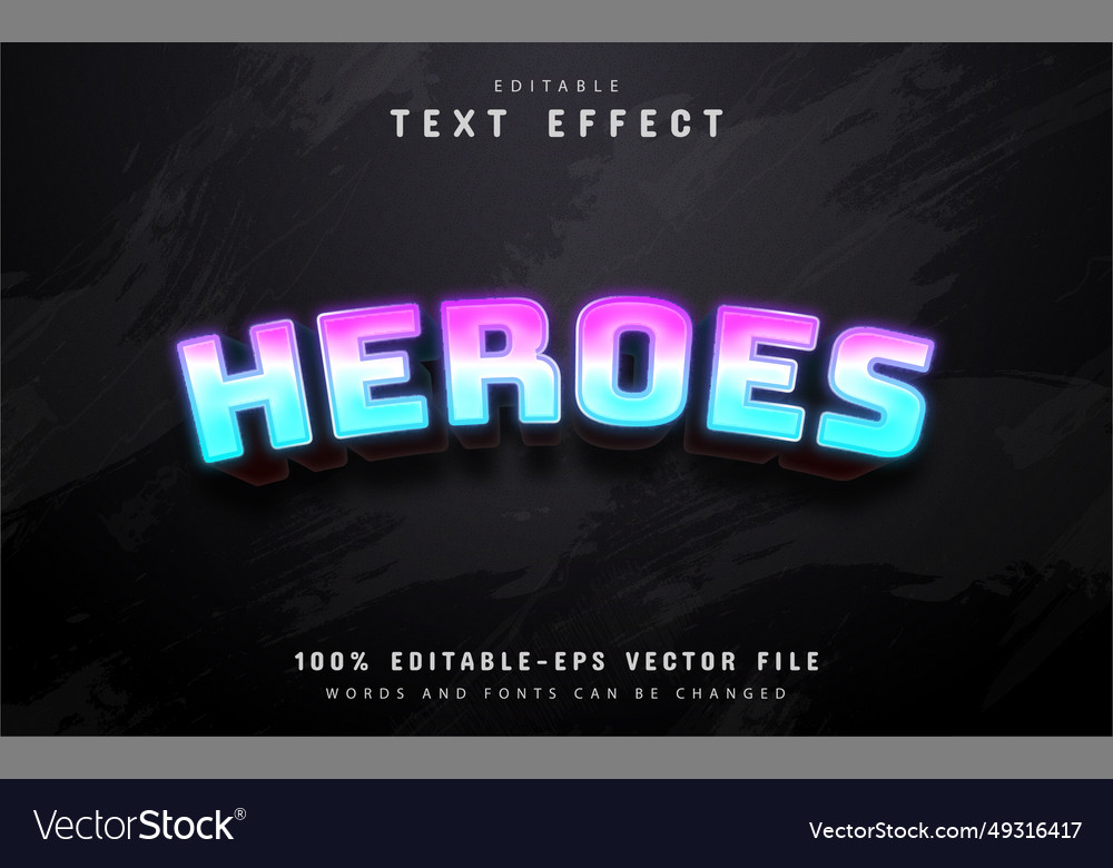 Heroes text gradient style effect vector image Heroes text gradient style effect