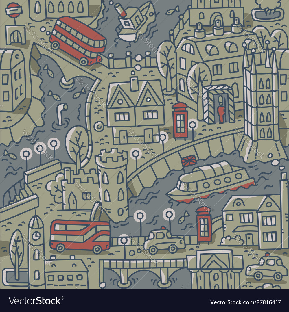 London city seamless pattern roads houses river vector image London city seamless pattern roads houses river