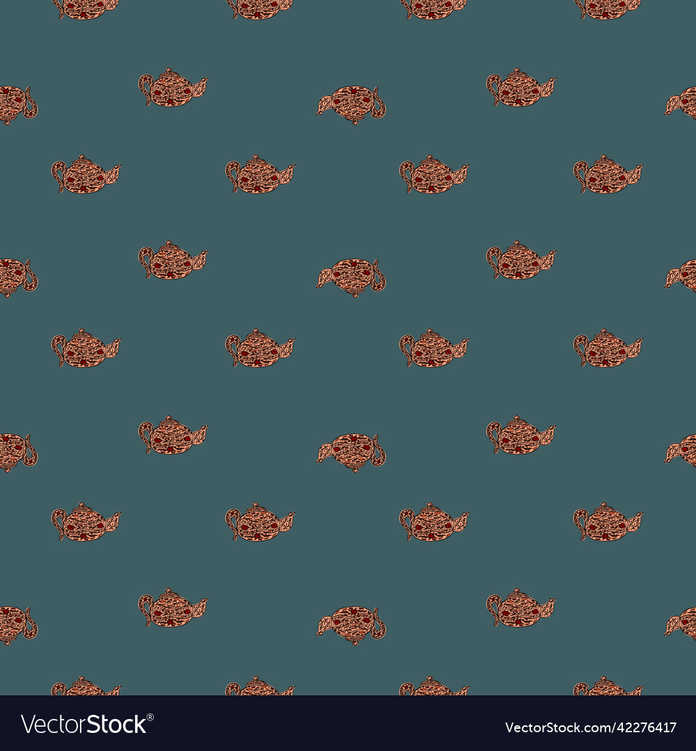 Seamless pattern with cute teapots background