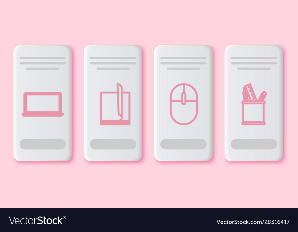 Set line laptop file document computer mouse vector image Set line laptop file document computer mouse