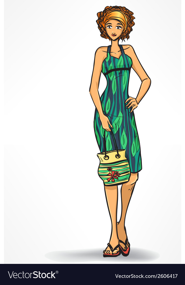 Woman in beach dress with bag