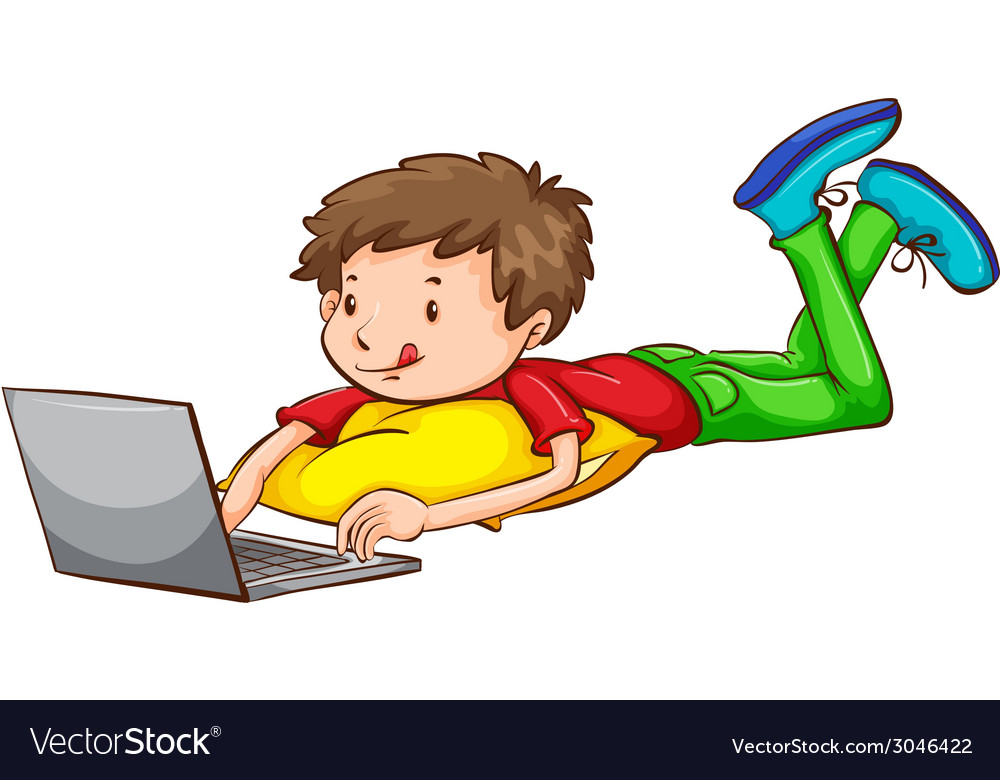 A coloured sketch of boy using laptop