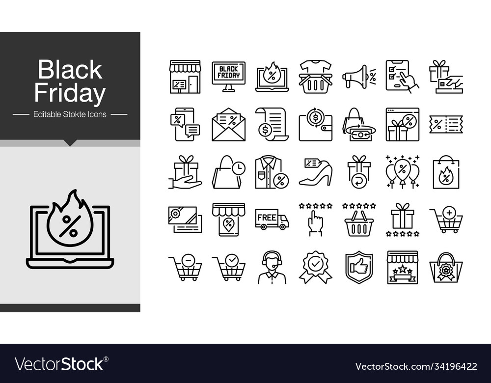 Black friday icons modern line design icon set Vector Image