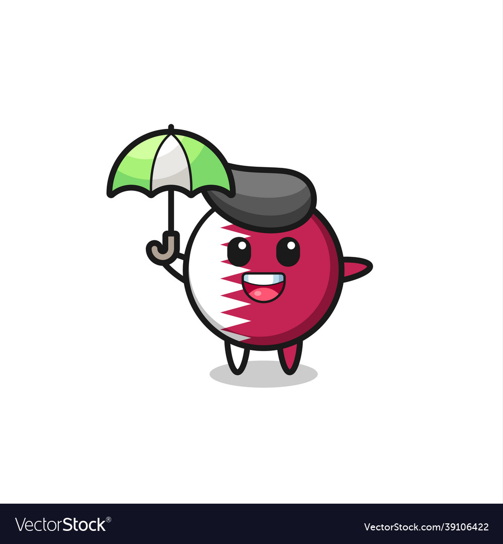 Cute qatar flag badge holding an umbrella