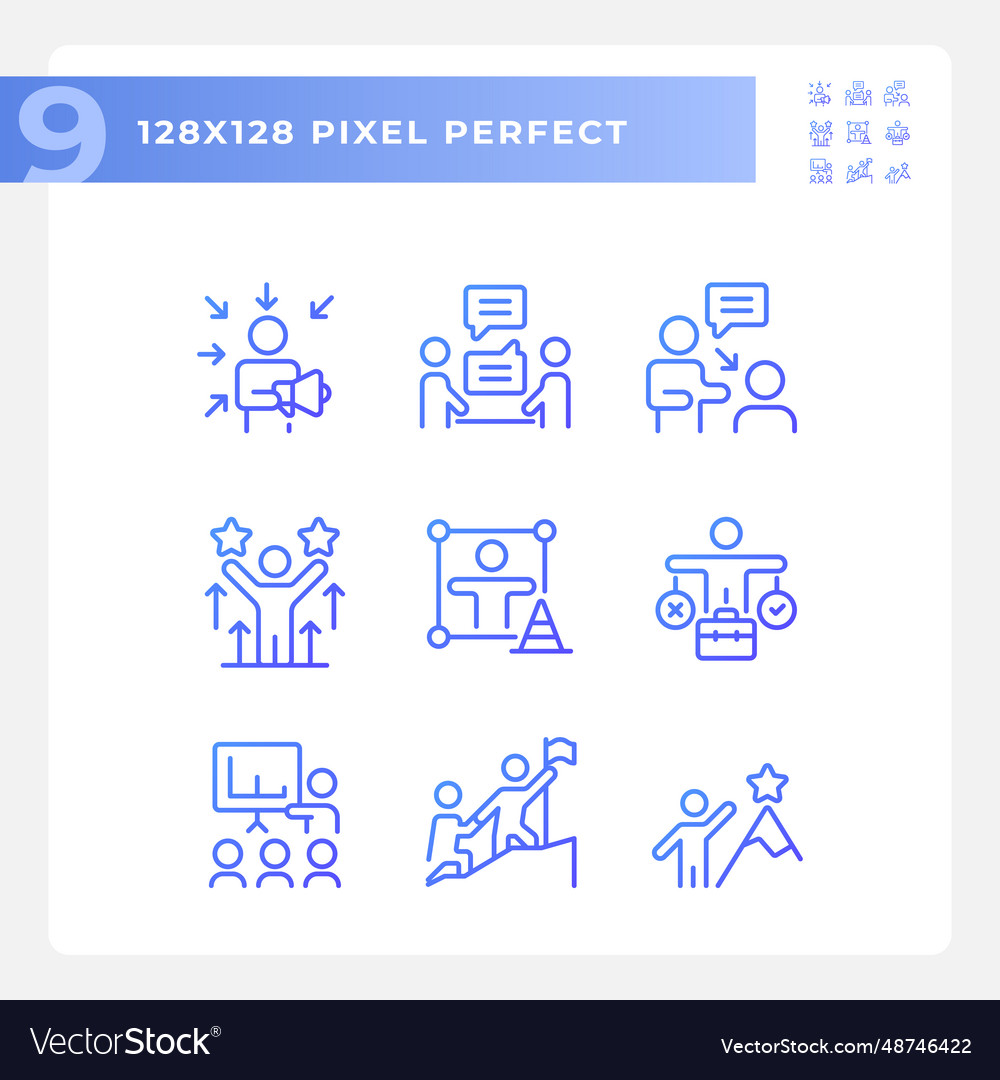 Purple pixel perfect gradient soft skills icons vector image Purple pixel perfect gradient soft skills icons