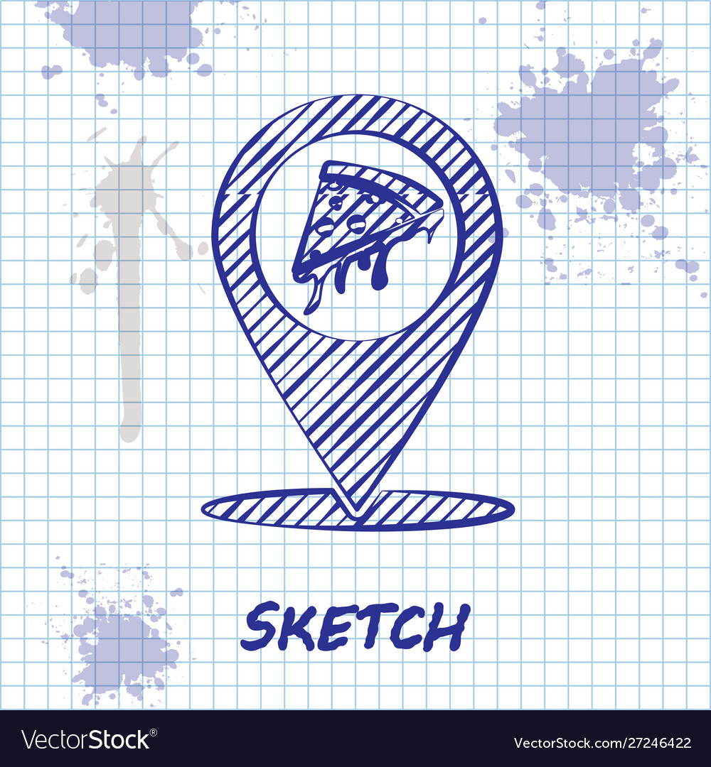 Sketch Linienplaner mit Fast Food Scheibenpizze