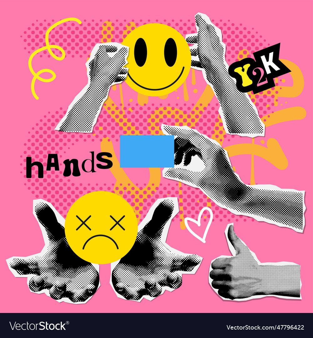 Trendy collage hands set hand gestures collection