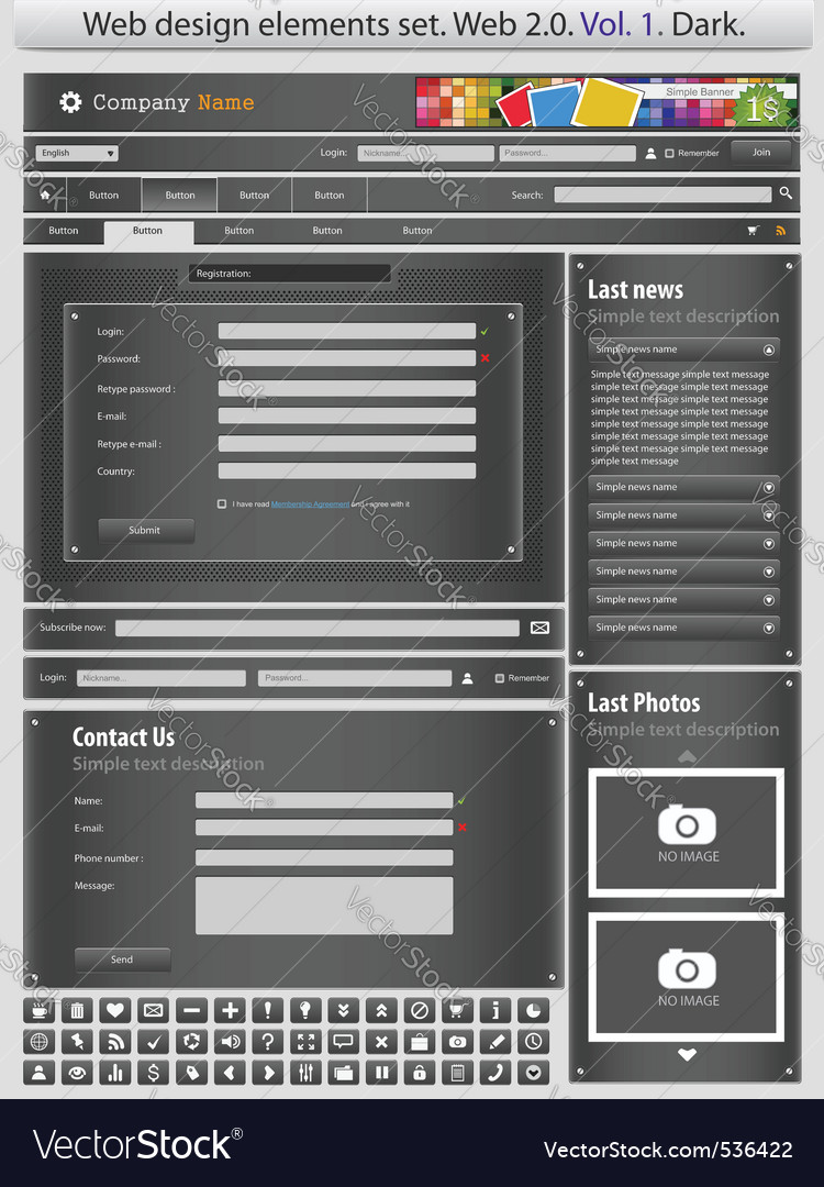 Web design elements set black 1