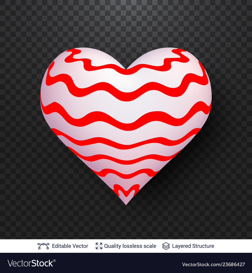 3d heart with pattern of red and white waves