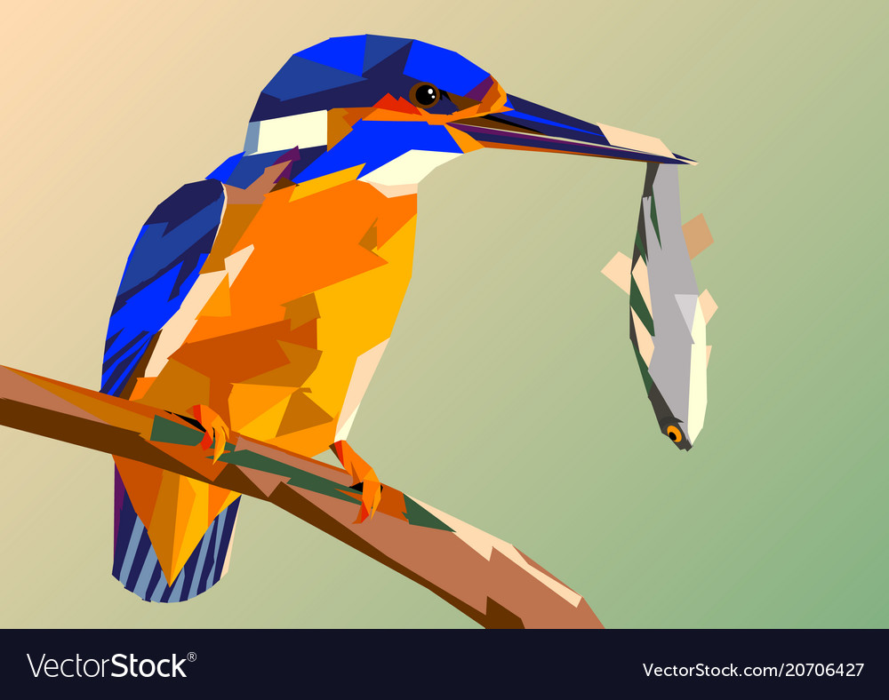 Bird kingfisher on a branch with fish in its