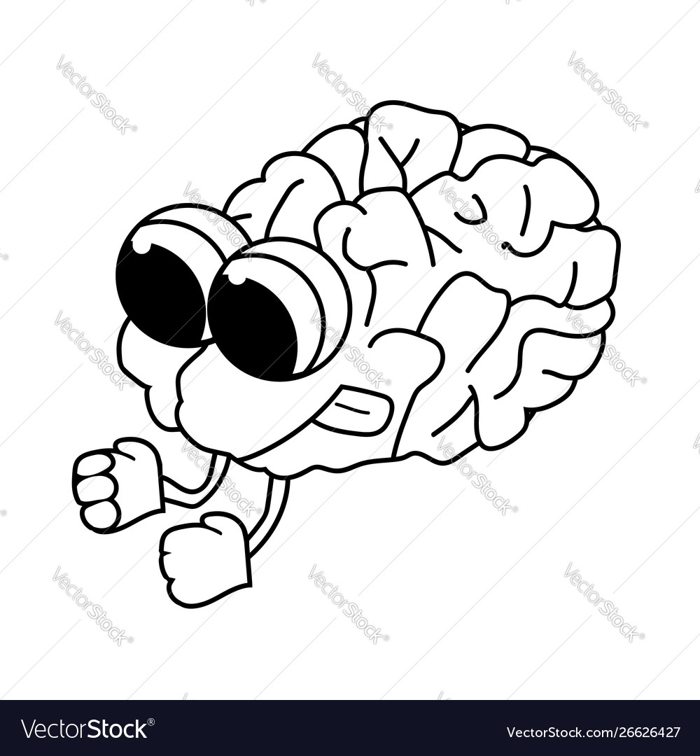 Cute purposeful cartoon brain isolated outline