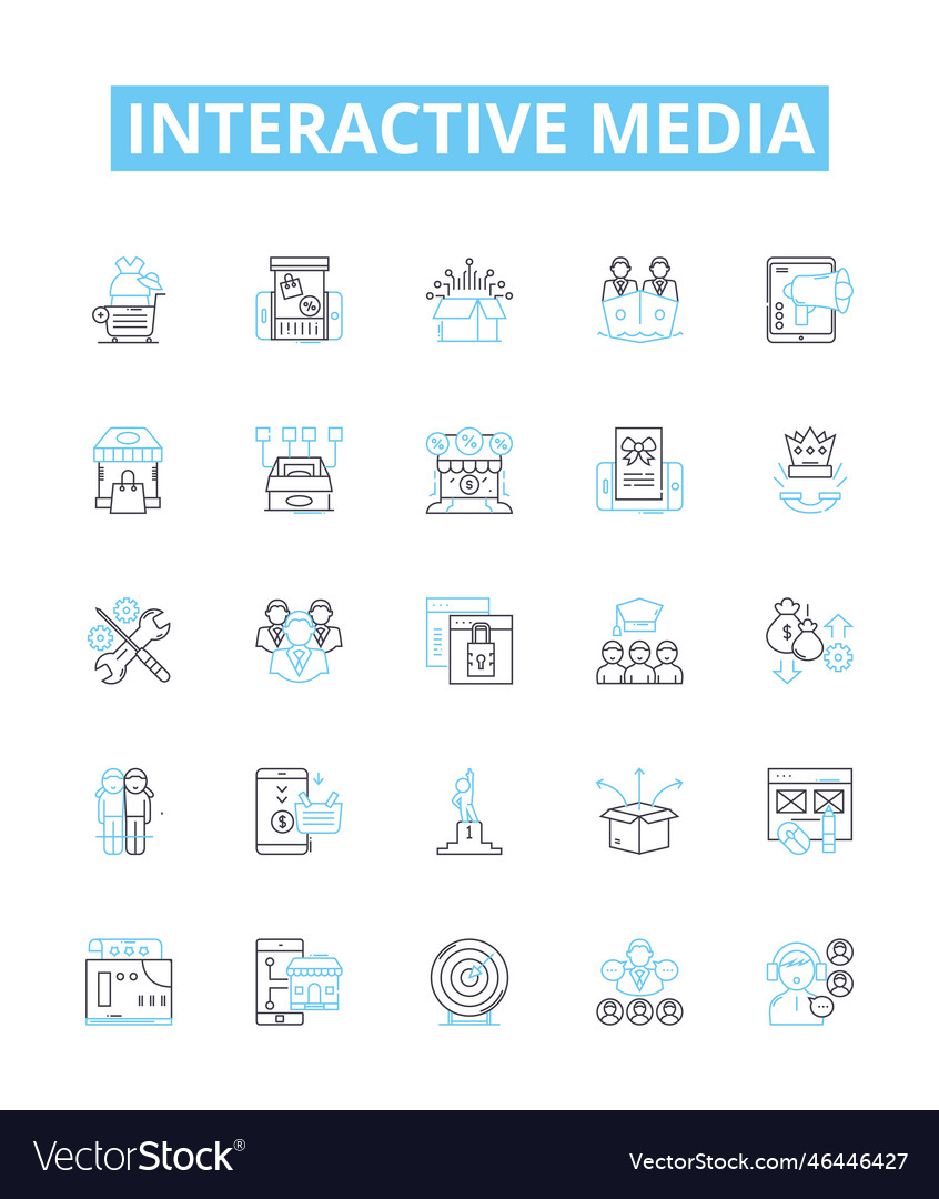 Interactive media line icons set vector image Interactive media line icons set