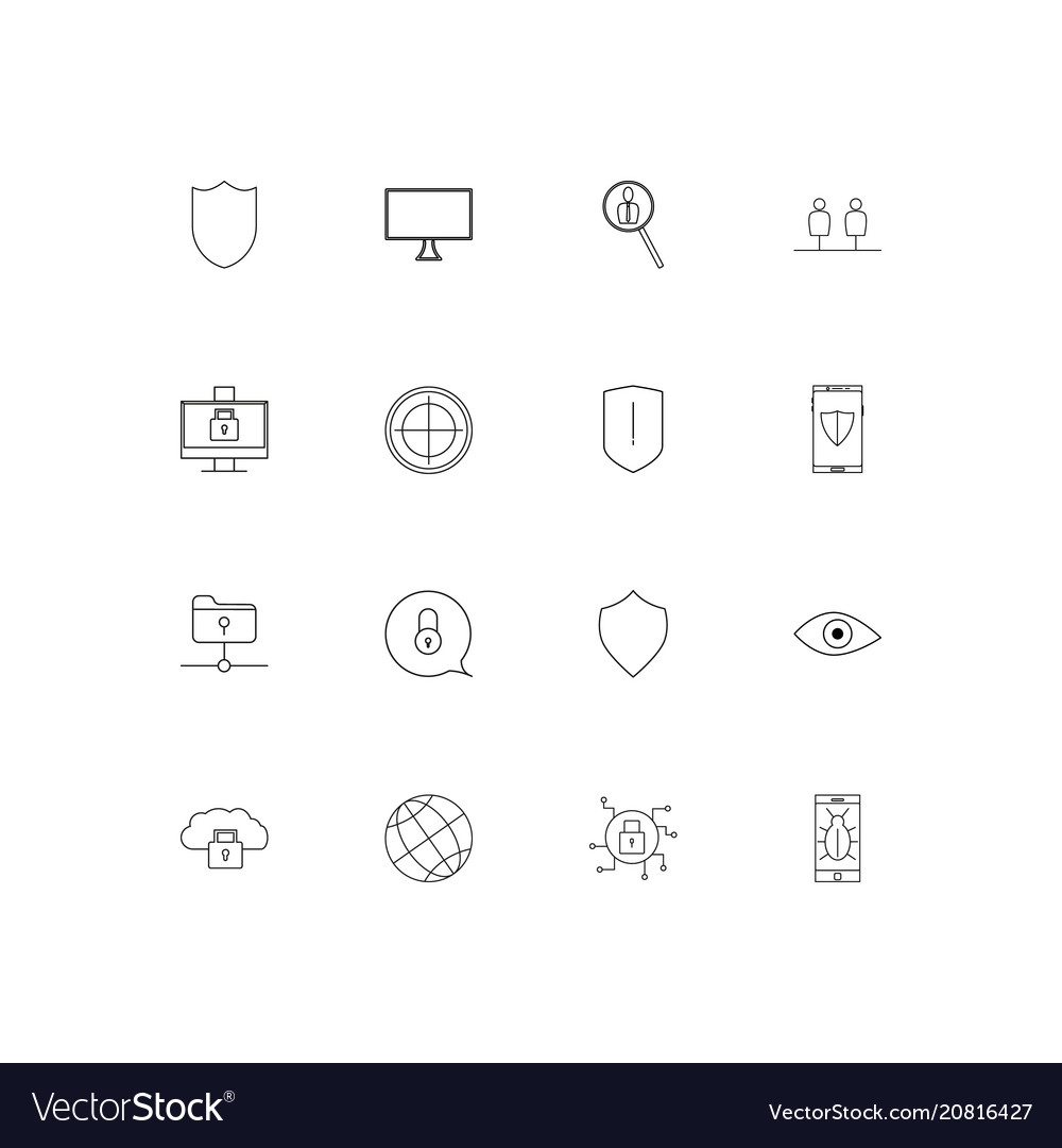 Internet security linear thin icons set outlined