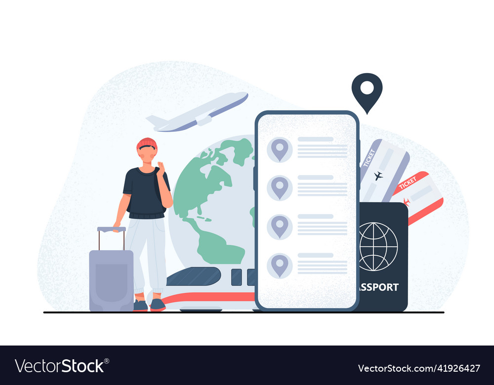 Man traveler with smartphone Royalty Free Vector Image