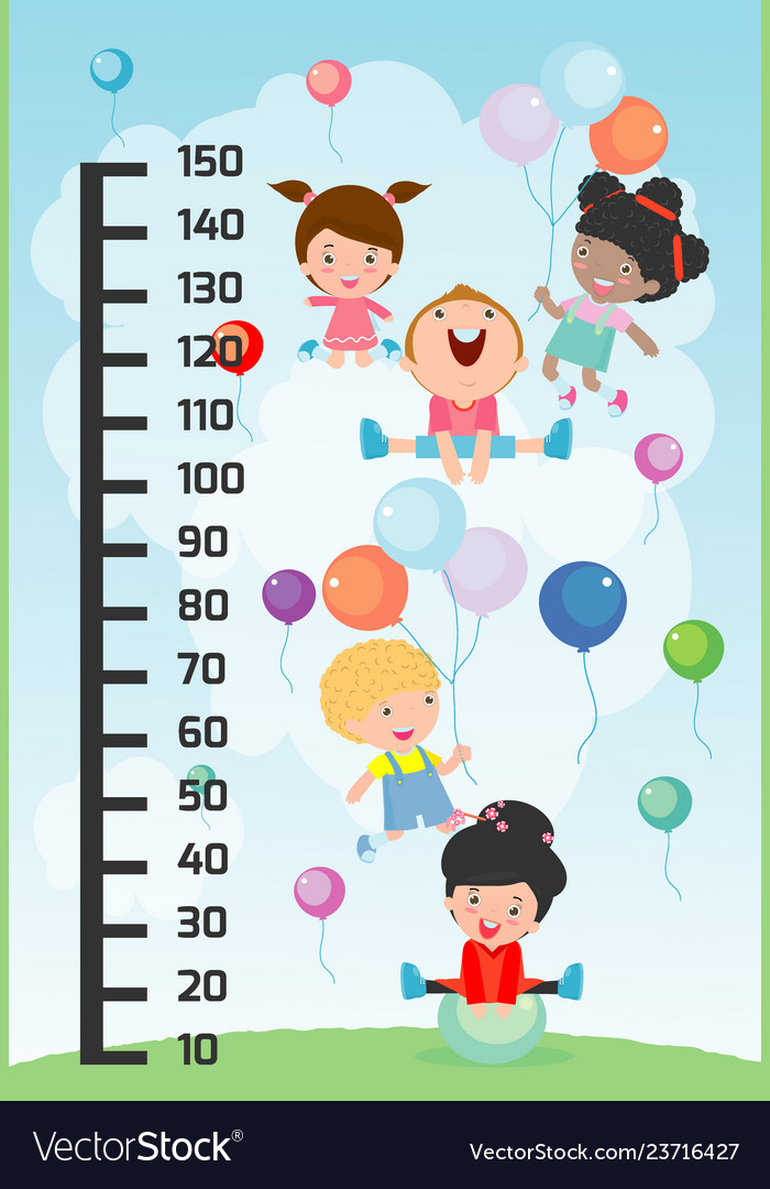 Meter wall with children playing vector image Meter wall with children playing