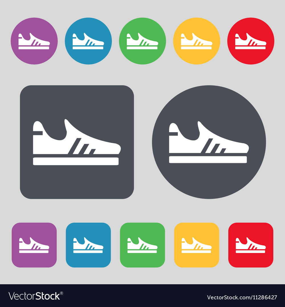 Running shoe icon sign a set of 12 colored buttons