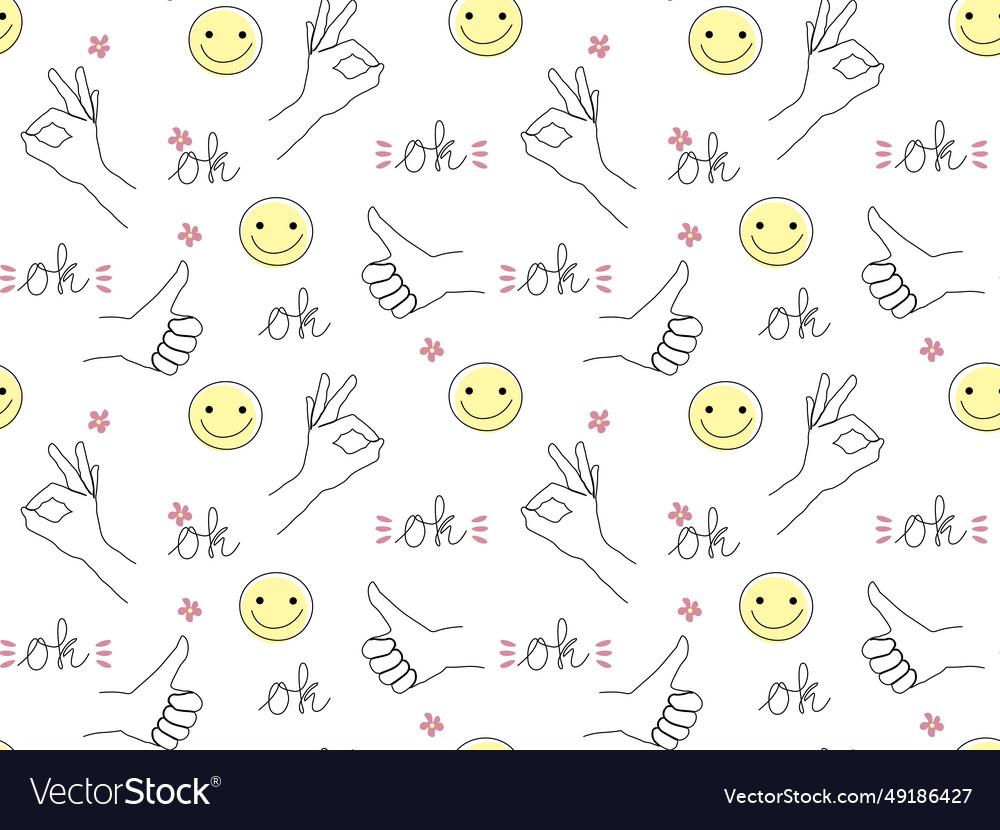 Seamless pattern of hands with gestures ok vector image Seamless pattern of hands with gestures ok