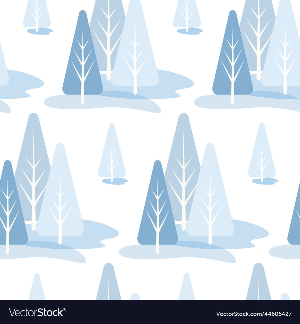 Seamless pattern of winter forest with simple tree