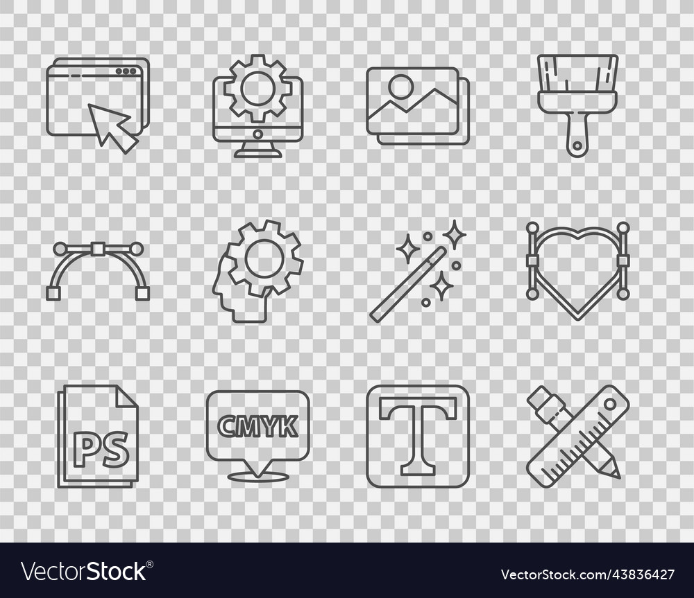 Set line ps file document crossed ruler vector image Set line ps file document crossed ruler
