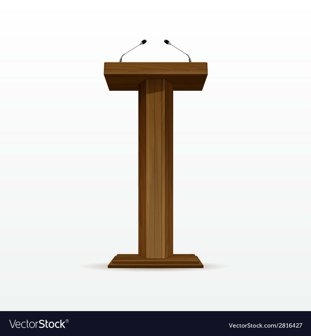 Wood podium tribune rostrum stand with microphones