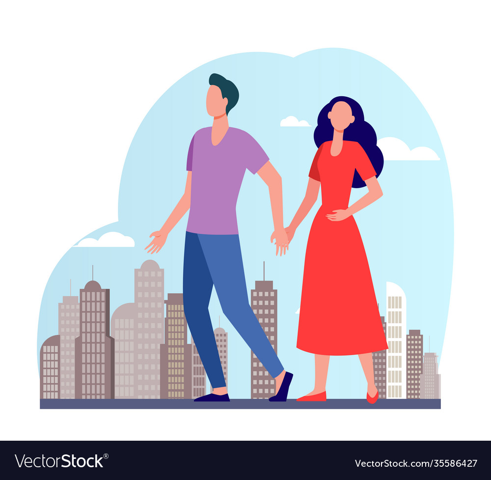 Young couple walking in city Royalty Free Vector Image