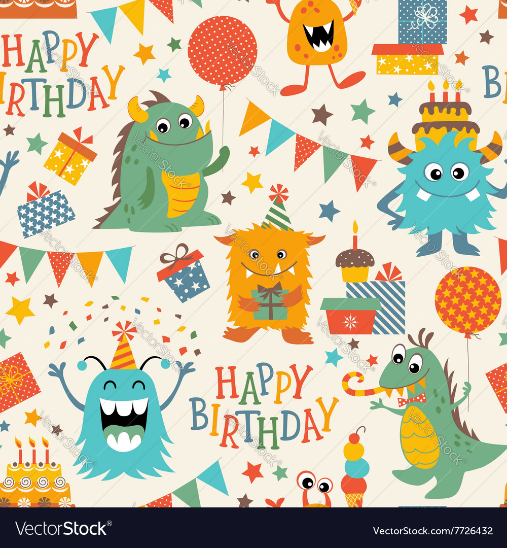 Birthday monsters pattern Royalty Free Vector Image