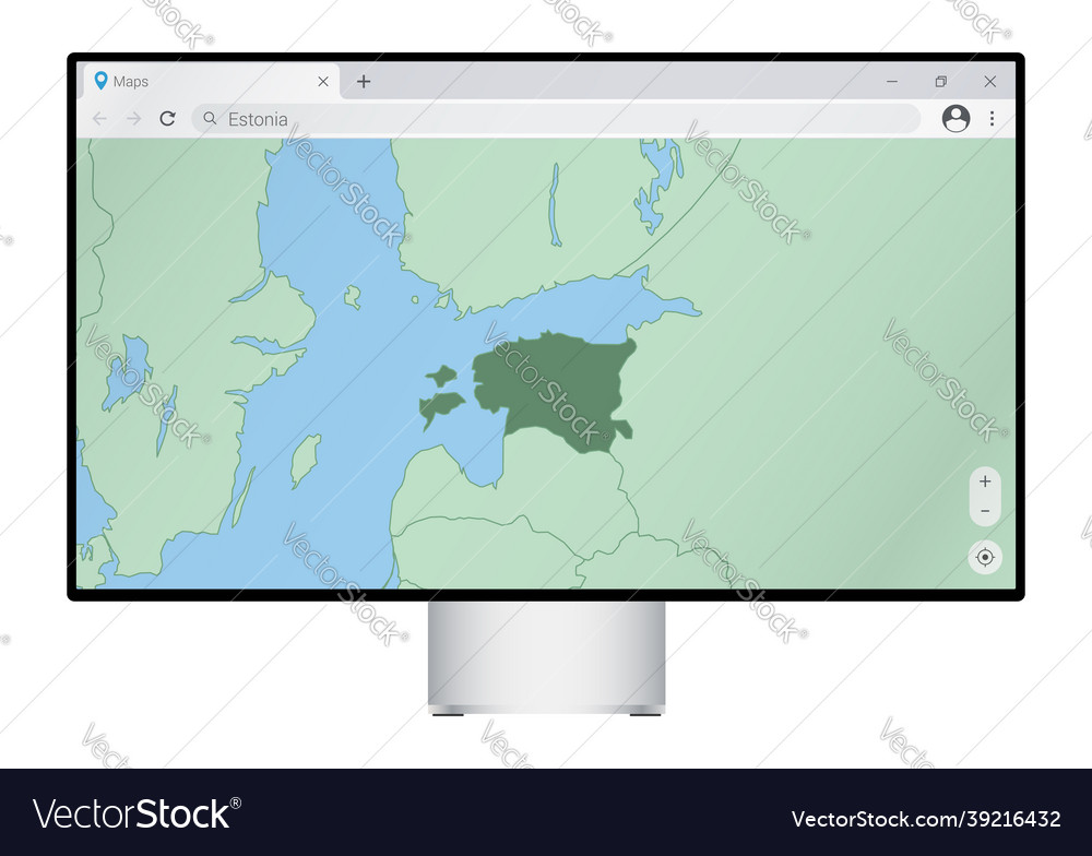 Computer monitor with map of estonia in browser