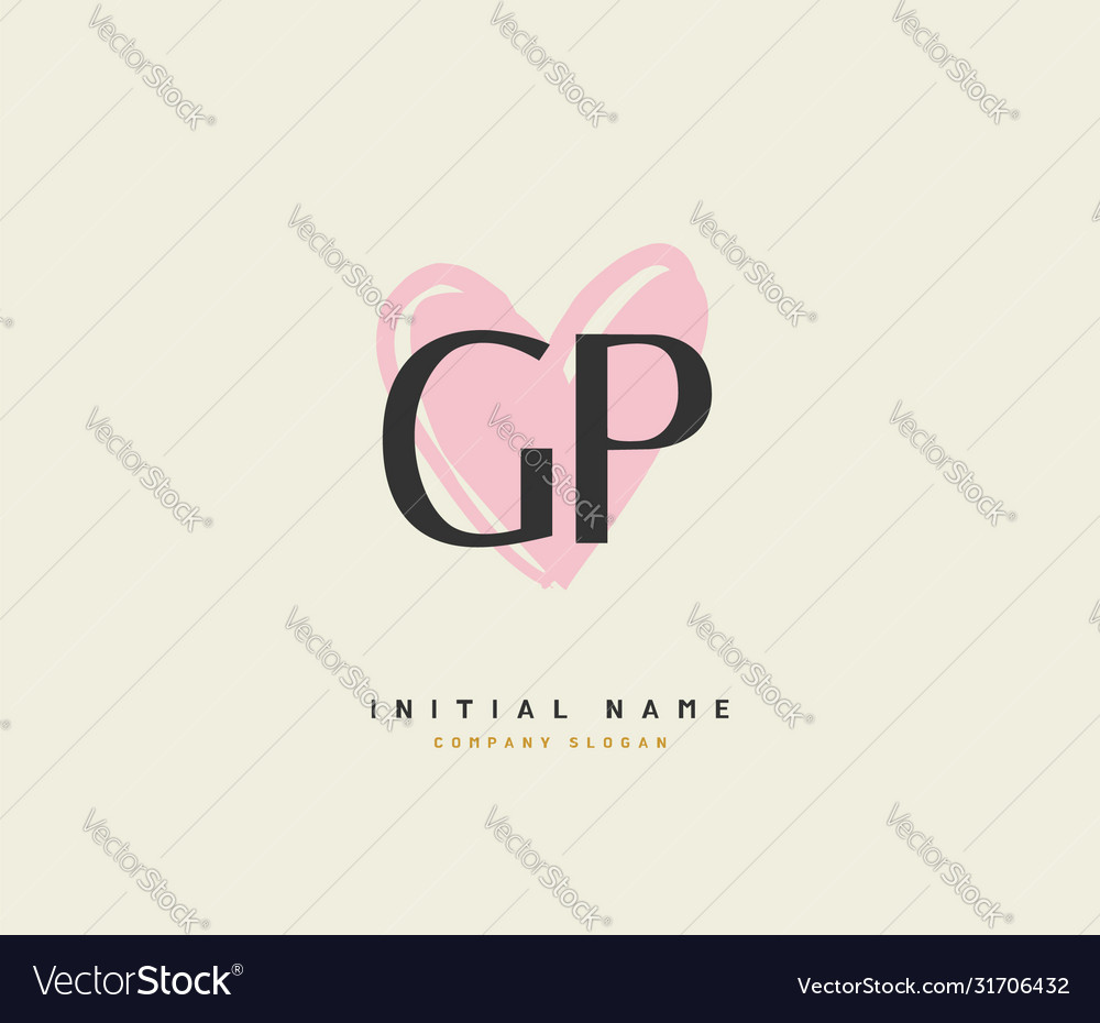 G P Gp Beauty Initial Logo Handwriting Logo Vector Image