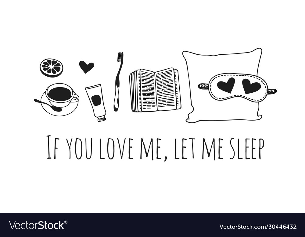 Hand drawn objects about sleep routines and text vector image Hand drawn objects about sleep routines and text