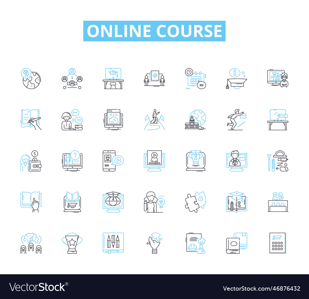 Online course linear icons set e-learning vector image Online course linear icons set e-learning