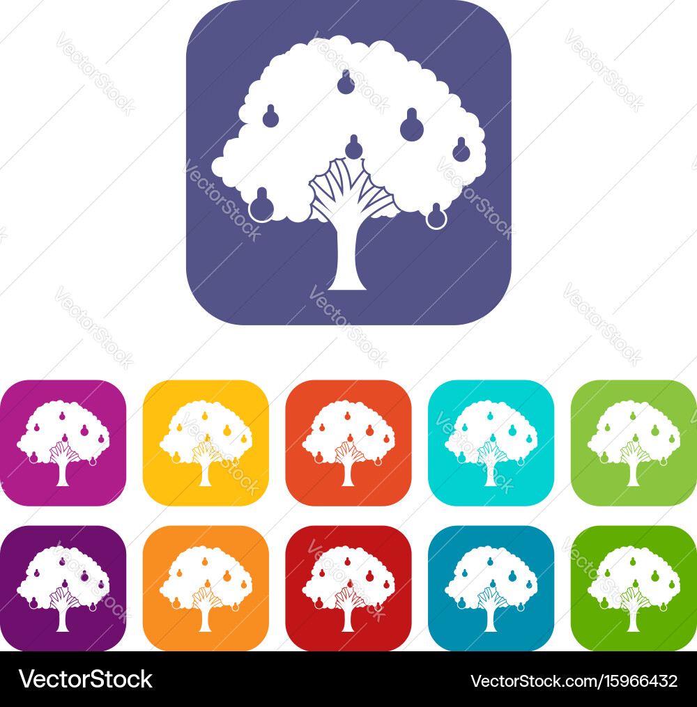 Pear tree with pears icons set Royalty Free Vector Image