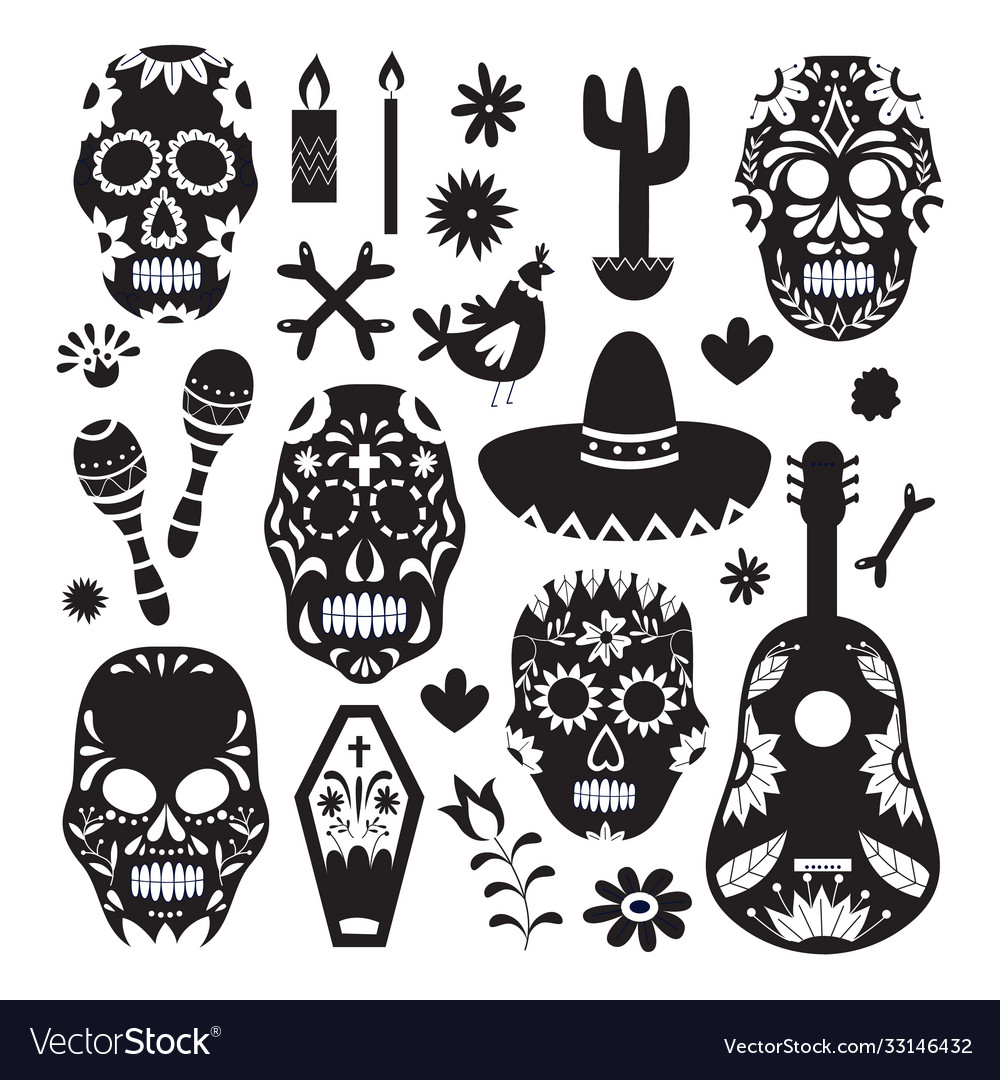 Seamless monochrome pattern for dia de los muertos