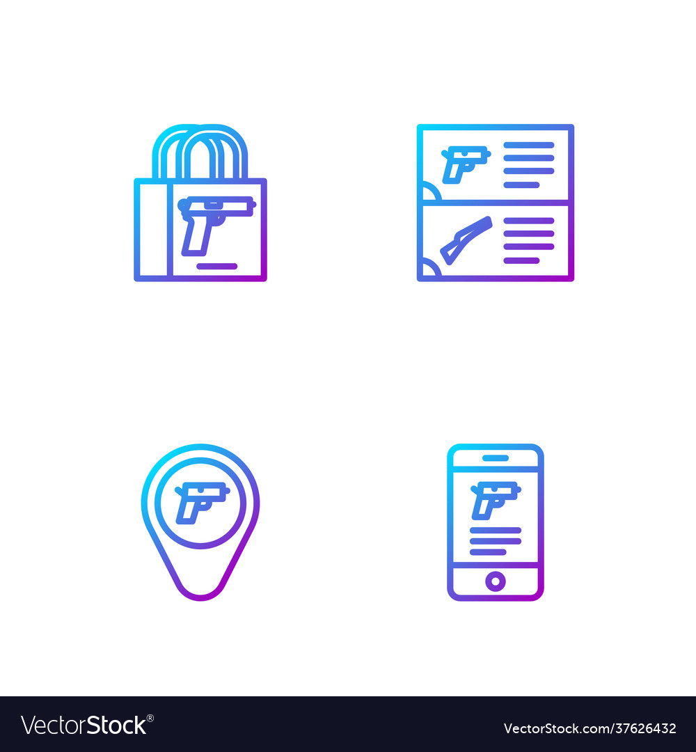 Set line shop weapon in mobile app location vector image Set line shop weapon in mobile app location