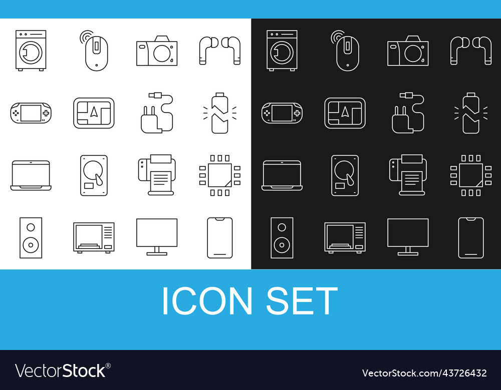 Set line smartphone mobile phone processor vector image Set line smartphone mobile phone processor