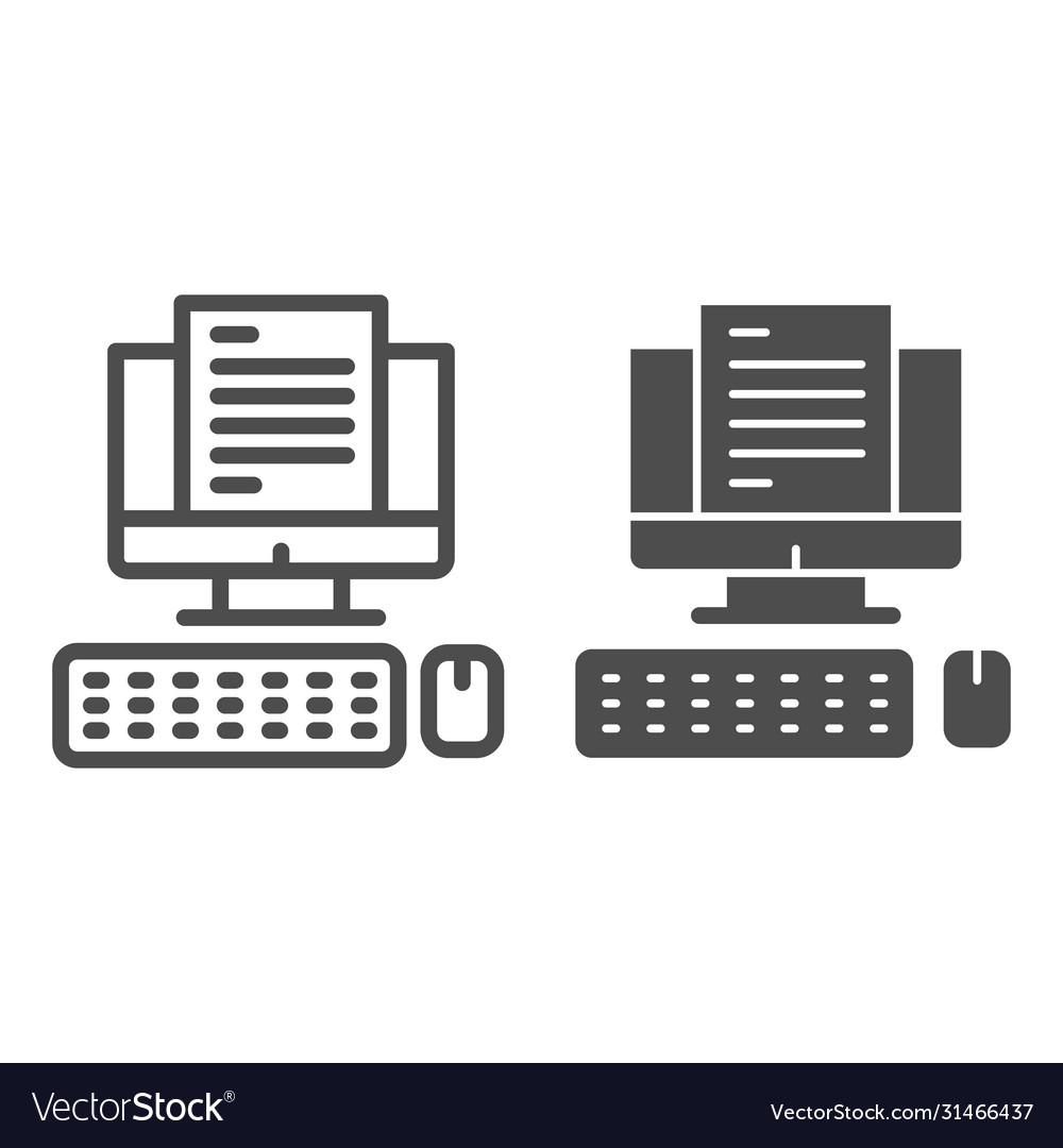 Computer monitor with document line and solid icon vector image Computer monitor with document line and solid icon