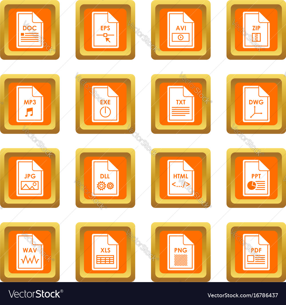 File format icons set orange