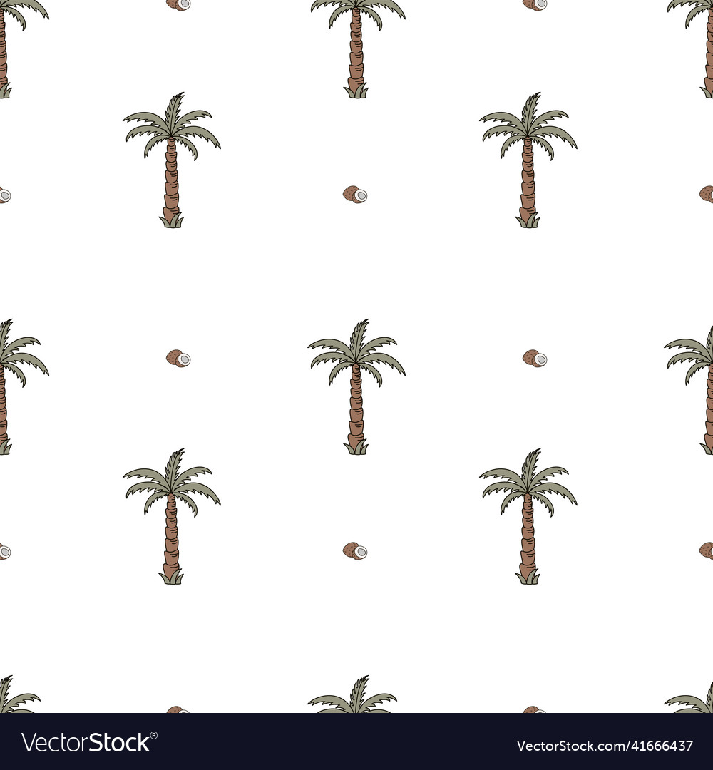 Hand-drawn seamless pattern with palm trees