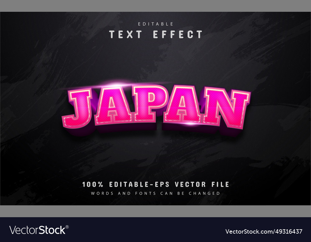 Japan text 3d pink gradient text effect Royalty Free Vector