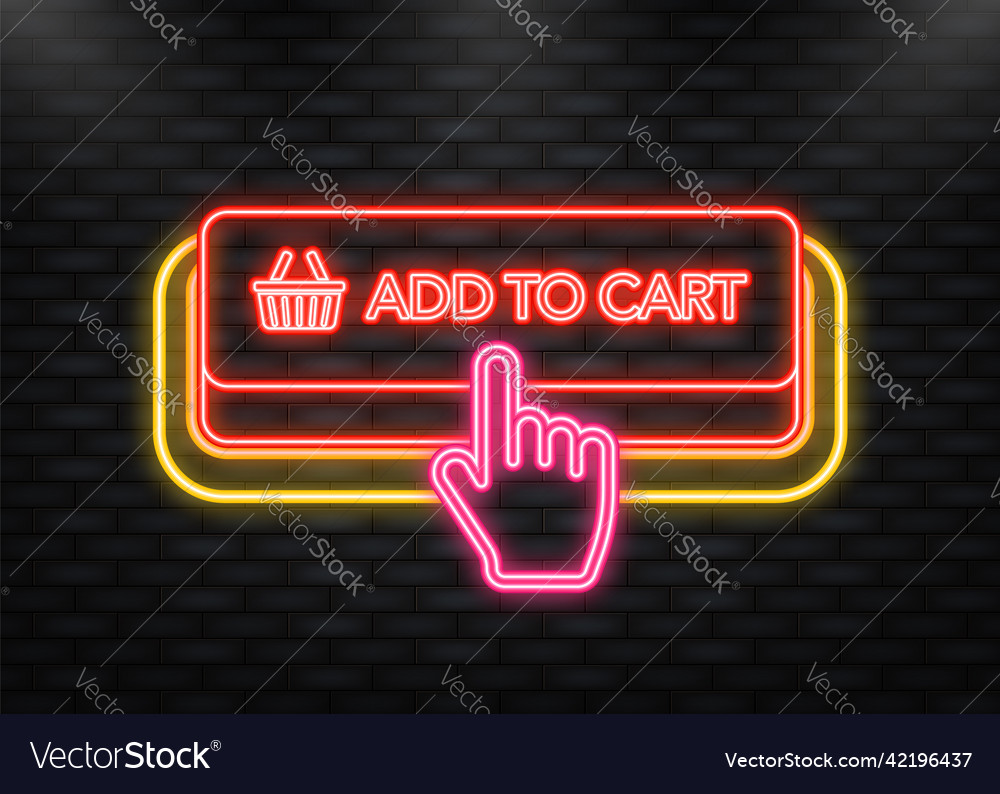 Neon icon add to cart banner for web design vector image Neon icon add to cart banner for web design