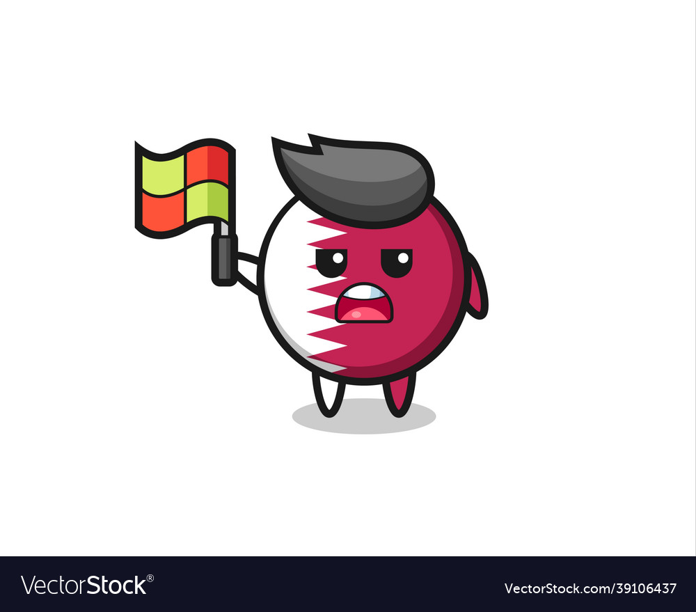 Qatar flag badge character as line judge putting vector image Qatar flag badge character as line judge putting